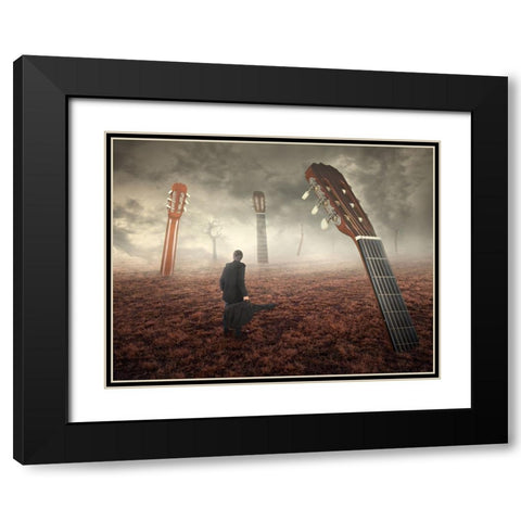 Guitar Field Black Modern Wood Framed Art Print with Double Matting by Smajic, Nermin