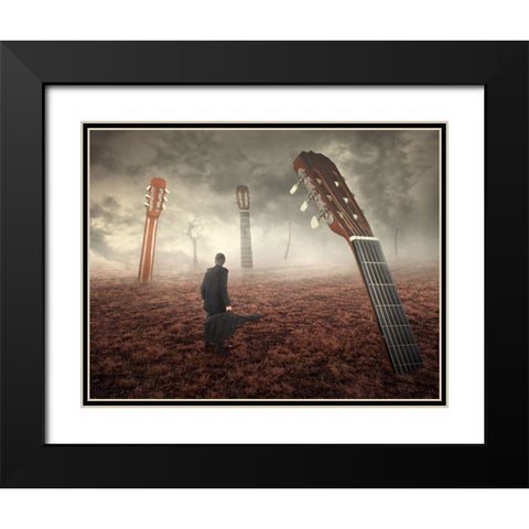 Guitar Field Black Modern Wood Framed Art Print with Double Matting by Smajic, Nermin