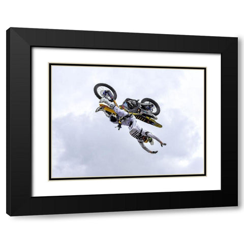Freestyle Motocross Black Modern Wood Framed Art Print with Double Matting by Baumann, Franz