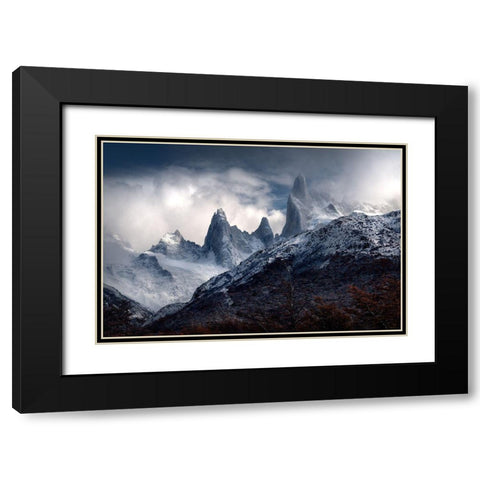 Fitz Roy Covered In Clouds Black Modern Wood Framed Art Print with Double Matting by S, Christian