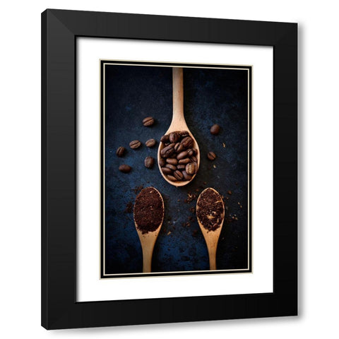 Coffee Beans Black Modern Wood Framed Art Print with Double Matting by Ronaldnovianus