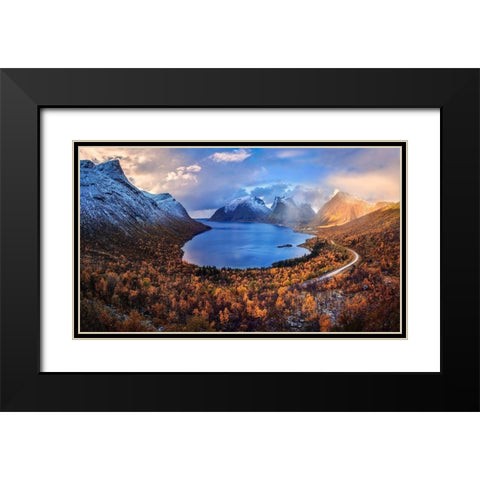 Autumn In Senja Black Modern Wood Framed Art Print with Double Matting by Xu, Mei