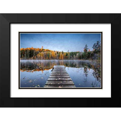 Autumn Pier Black Modern Wood Framed Art Print with Double Matting by Keller