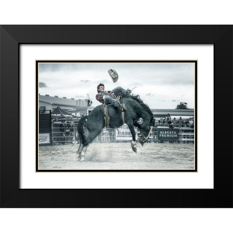 Cowboy In Action Black Modern Wood Framed Art Print with Double Matting by Deng, Larry