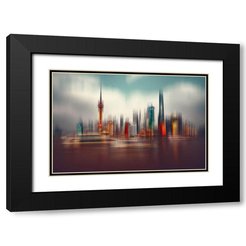 Colors Of Shanghai Black Modern Wood Framed Art Print with Double Matting by Chiriaco, Carmine