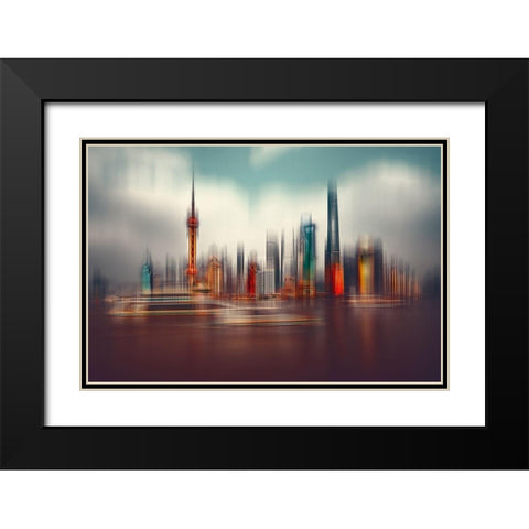 Colors Of Shanghai Black Modern Wood Framed Art Print with Double Matting by Chiriaco, Carmine