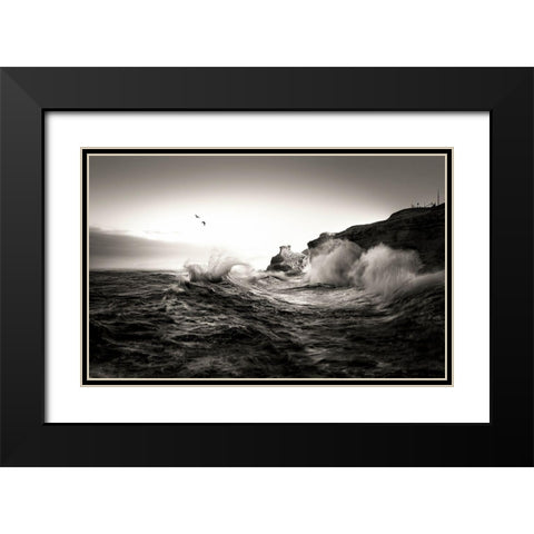 Waves Black Modern Wood Framed Art Print with Double Matting by Deng, Larry