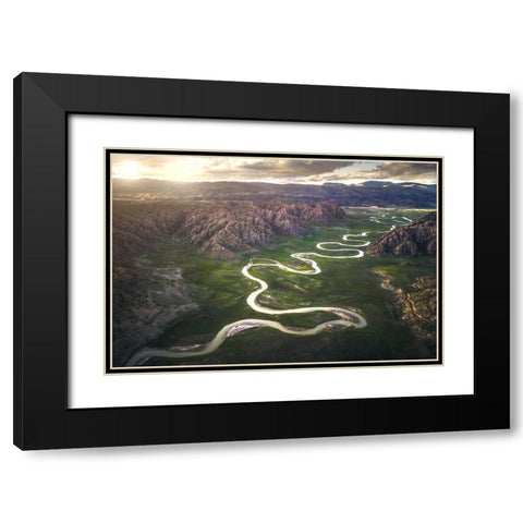 Eighteen Bends Of Waterway Black Modern Wood Framed Art Print with Double Matting by Tianqi