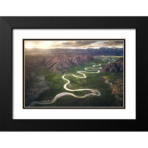 Eighteen Bends Of Waterway Black Modern Wood Framed Art Print with Double Matting by Tianqi