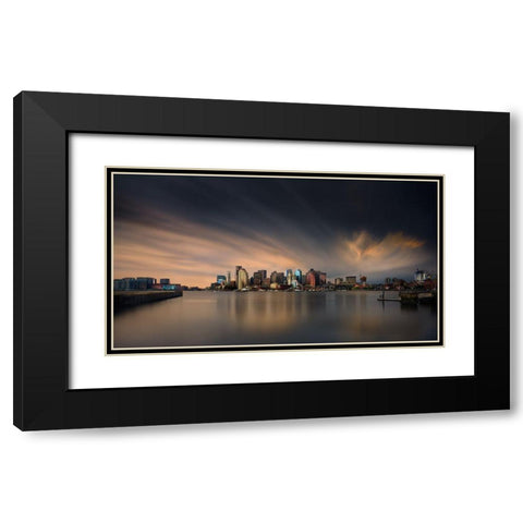 Boston Skyline Black Modern Wood Framed Art Print with Double Matting by Joven, Miki