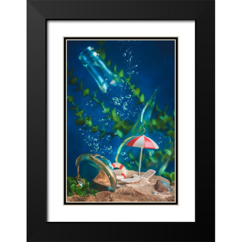 Message In The Bottle Black Modern Wood Framed Art Print with Double Matting by Belenko, Dina