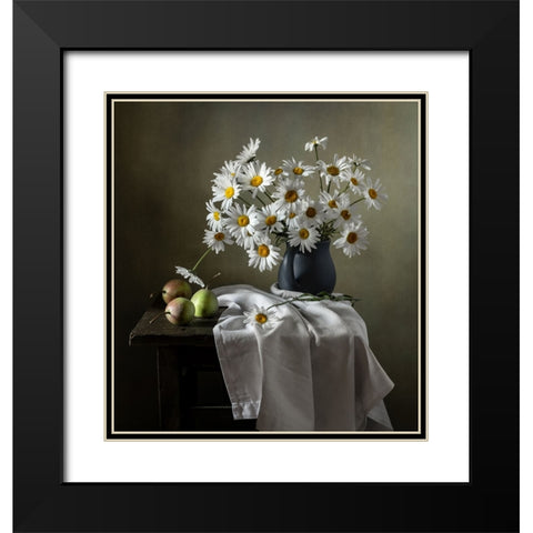Still Life With Daisies And Pears Black Modern Wood Framed Art Print with Double Matting by Aleksandrovna, Olga