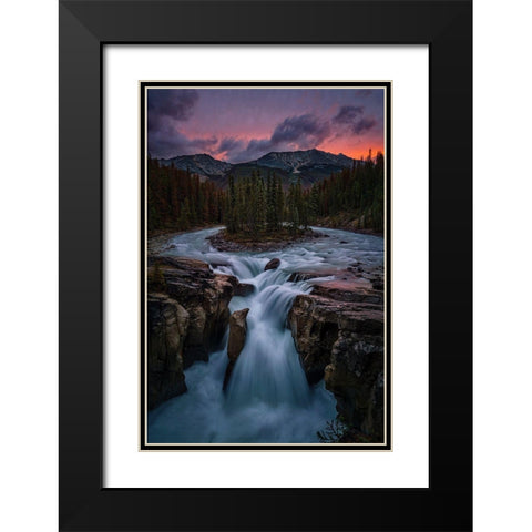 Sunrise At Sunwapta Falls Black Modern Wood Framed Art Print with Double Matting by Jacobs, Lydia