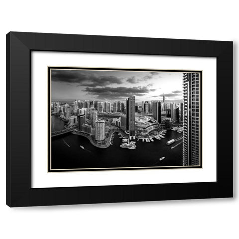 Dubai Marina Black Modern Wood Framed Art Print with Double Matting by Jamal, Khalid