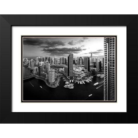 Dubai Marina Black Modern Wood Framed Art Print with Double Matting by Jamal, Khalid
