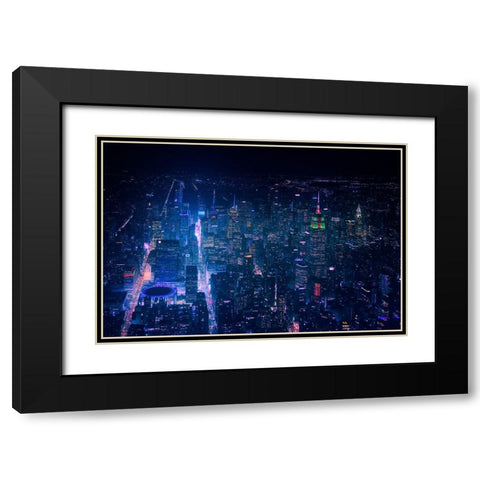 Nyc Neon Noir Black Modern Wood Framed Art Print with Double Matting by De La, Javier