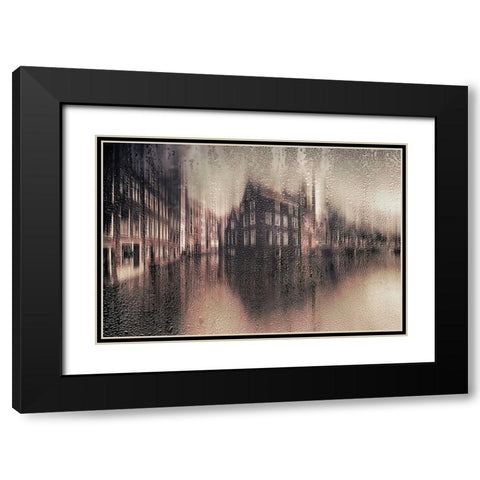 Amsterdam In The Rain Black Modern Wood Framed Art Print with Double Matting by aRRO