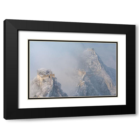 The Great Wall Snowstorm Black Modern Wood Framed Art Print with Double Matting by Simoon
