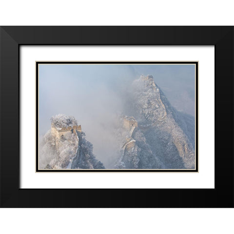 The Great Wall Snowstorm Black Modern Wood Framed Art Print with Double Matting by Simoon
