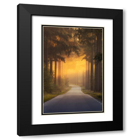 Pursuing The Light At The End Of The Road Black Modern Wood Framed Art Print with Double Matting by Ye, NingYun