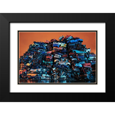 Cars Graveyard Black Modern Wood Framed Art Print with Double Matting by Froyda, Martin