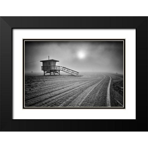 Fog On The Beach - Santa Monica-California Black Modern Wood Framed Art Print with Double Matting by Froyda, Martin