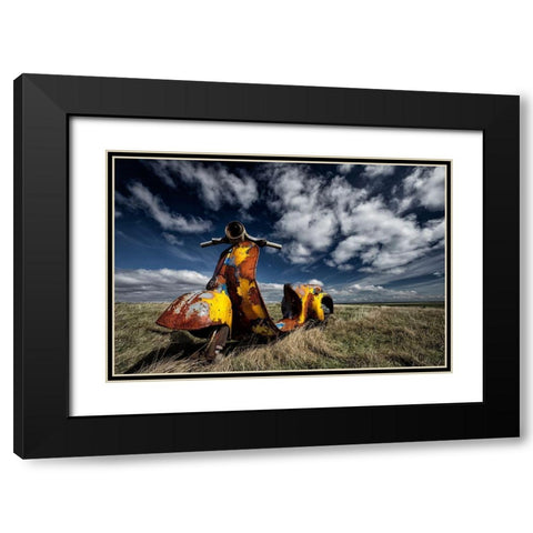 Yellow Scooter Black Modern Wood Framed Art Print with Double Matting by H. Ingibergsson, Torsteinn