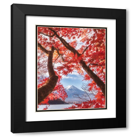 Mt.Fuji Is In The Autumn Leaves Black Modern Wood Framed Art Print with Double Matting by Samejima, Makiko