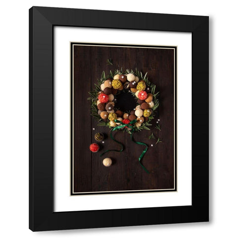 Truffles Christmas Wreath Black Modern Wood Framed Art Print with Double Matting by Popescu, Diana