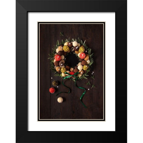 Truffles Christmas Wreath Black Modern Wood Framed Art Print with Double Matting by Popescu, Diana