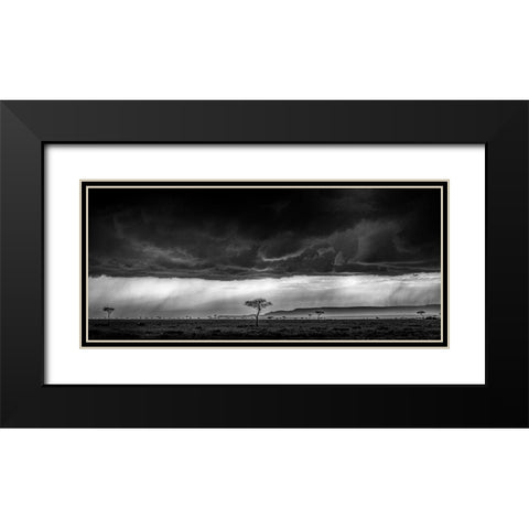 Serengeti Storm - Monochrome Black Modern Wood Framed Art Print with Double Matting by C. Sink, Jeffrey