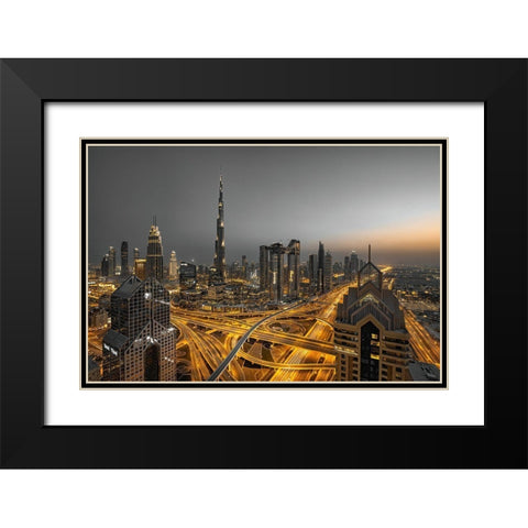 Golden Light Black Modern Wood Framed Art Print with Double Matting by Xu, Leah