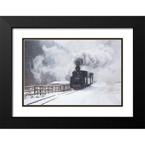 Mocanita Hutulca Black Modern Wood Framed Art Print with Double Matting by Dorin Lucian, Sveduneac