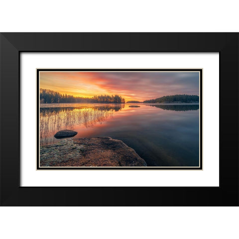 Vacttern Lake ,Before Sunrise -Sweden. Black Modern Wood Framed Art Print with Double Matting by Calpagiu, Anton
