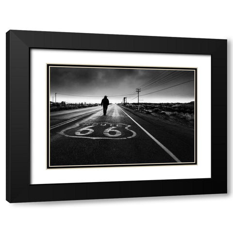 Historical Road Black Modern Wood Framed Art Print with Double Matting by Guo, Leah