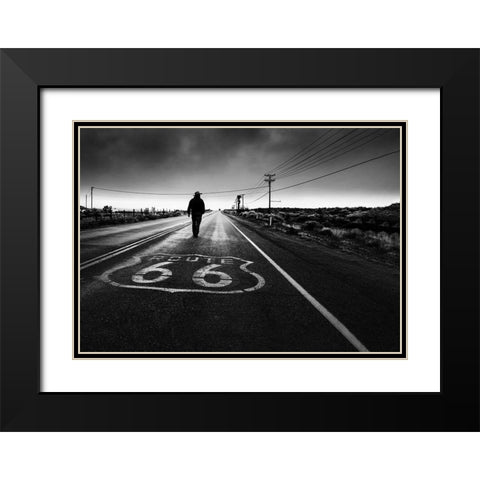 Historical Road Black Modern Wood Framed Art Print with Double Matting by Guo, Leah