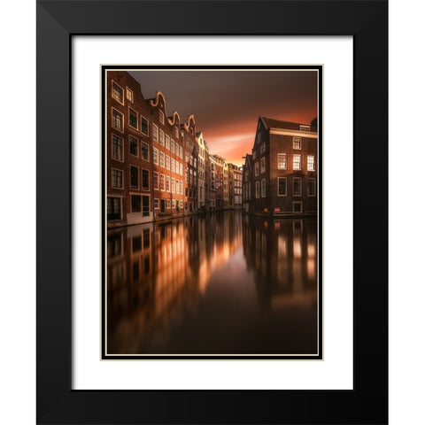 Amsterdam Evening Black Modern Wood Framed Art Print with Double Matting by Rebustini, Luca