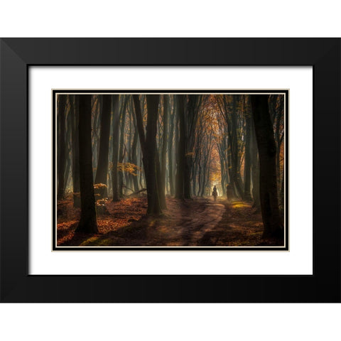 Early Horse Ride Black Modern Wood Framed Art Print with Double Matting by Haaksma, Piet