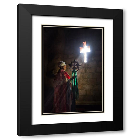 A Priest In Lalibela Black Modern Wood Framed Art Print with Double Matting by Cavalli, Giovanni