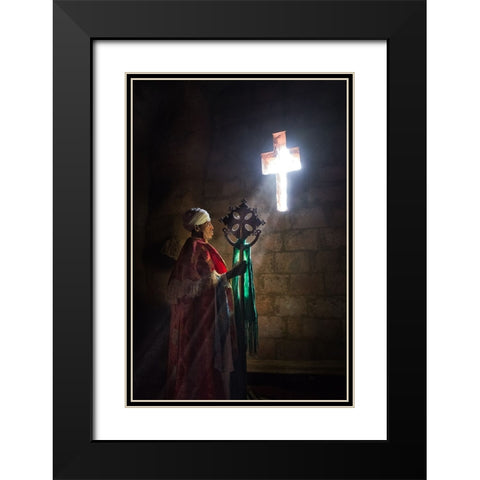 A Priest In Lalibela Black Modern Wood Framed Art Print with Double Matting by Cavalli, Giovanni