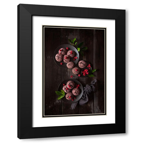 Raspberry Chocolate Crinkle Cookies Black Modern Wood Framed Art Print with Double Matting by Popescu, Diana
