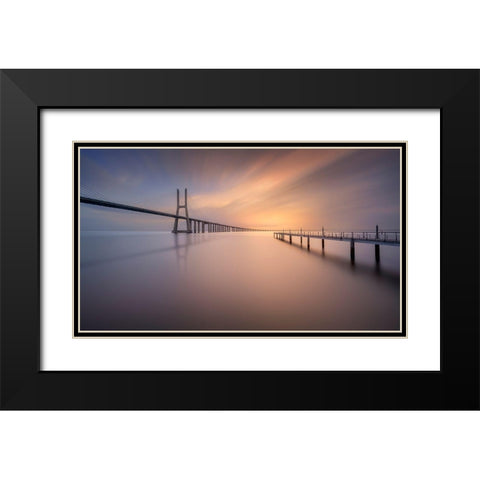 Pastel Bridge Black Modern Wood Framed Art Print with Double Matting by Ruiz Dueso, Jorge