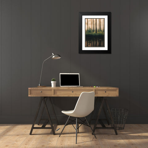 Reflection In The Foggy Forest Black Modern Wood Framed Art Print with Double Matting by Lindsten, Christian