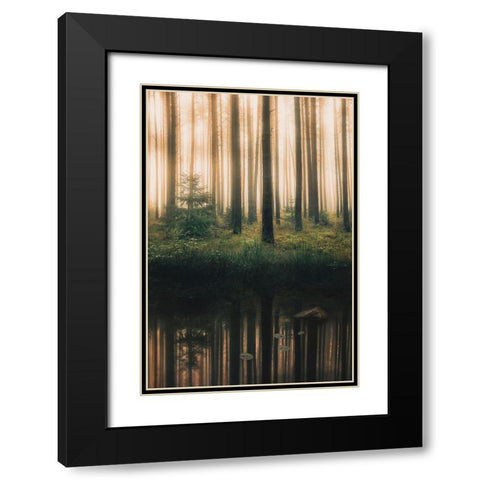 Reflection In The Foggy Forest Black Modern Wood Framed Art Print with Double Matting by Lindsten, Christian