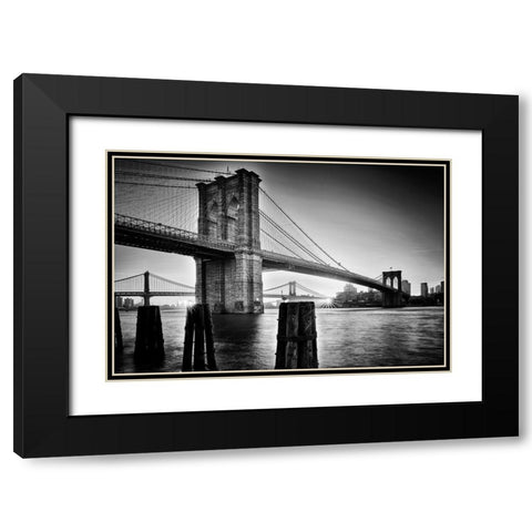 Brooklyn Bridge - Sunrise Black Modern Wood Framed Art Print with Double Matting by Froyda, Martin