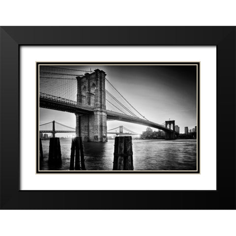 Brooklyn Bridge - Sunrise Black Modern Wood Framed Art Print with Double Matting by Froyda, Martin