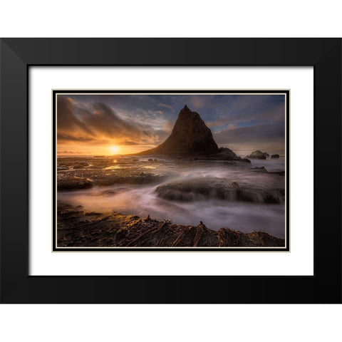 Sunset At Martins Beach After A Winter Storm Black Modern Wood Framed Art Print with Double Matting by Howard Liu, Hao