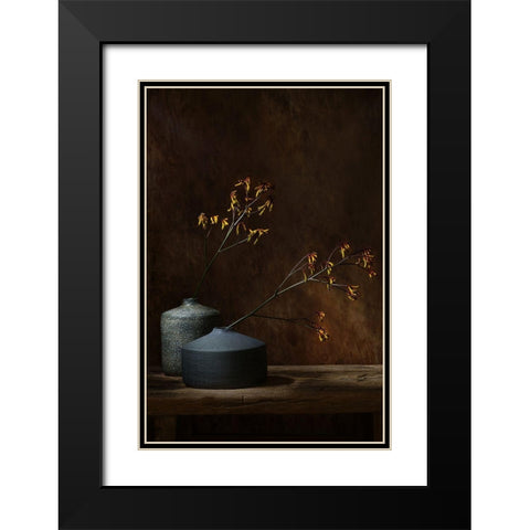 Still Life With Oker Flowers Black Modern Wood Framed Art Print with Double Matting by Dingemans, Saskia