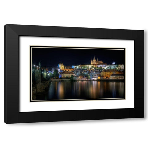 Prague At Night Black Modern Wood Framed Art Print with Double Matting by Osuna, Fran