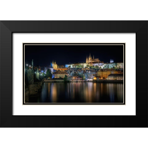 Prague At Night Black Modern Wood Framed Art Print with Double Matting by Osuna, Fran
